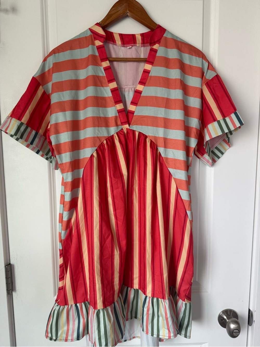 Autumn Wedding Guest Dress Babydoll Mini Dress Short Sleeve Boho Colorful